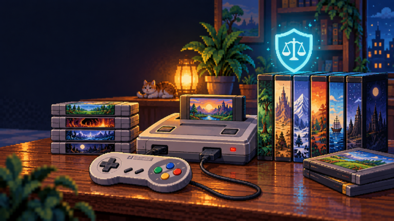 Pixel-Art mit Retro-Konsole, Spielen und Controller